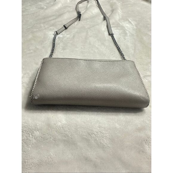 Michael Kors Gray Leather Silver Chain Strap Flap Closure Small Crossbody Bag - Picture 3 of 11
